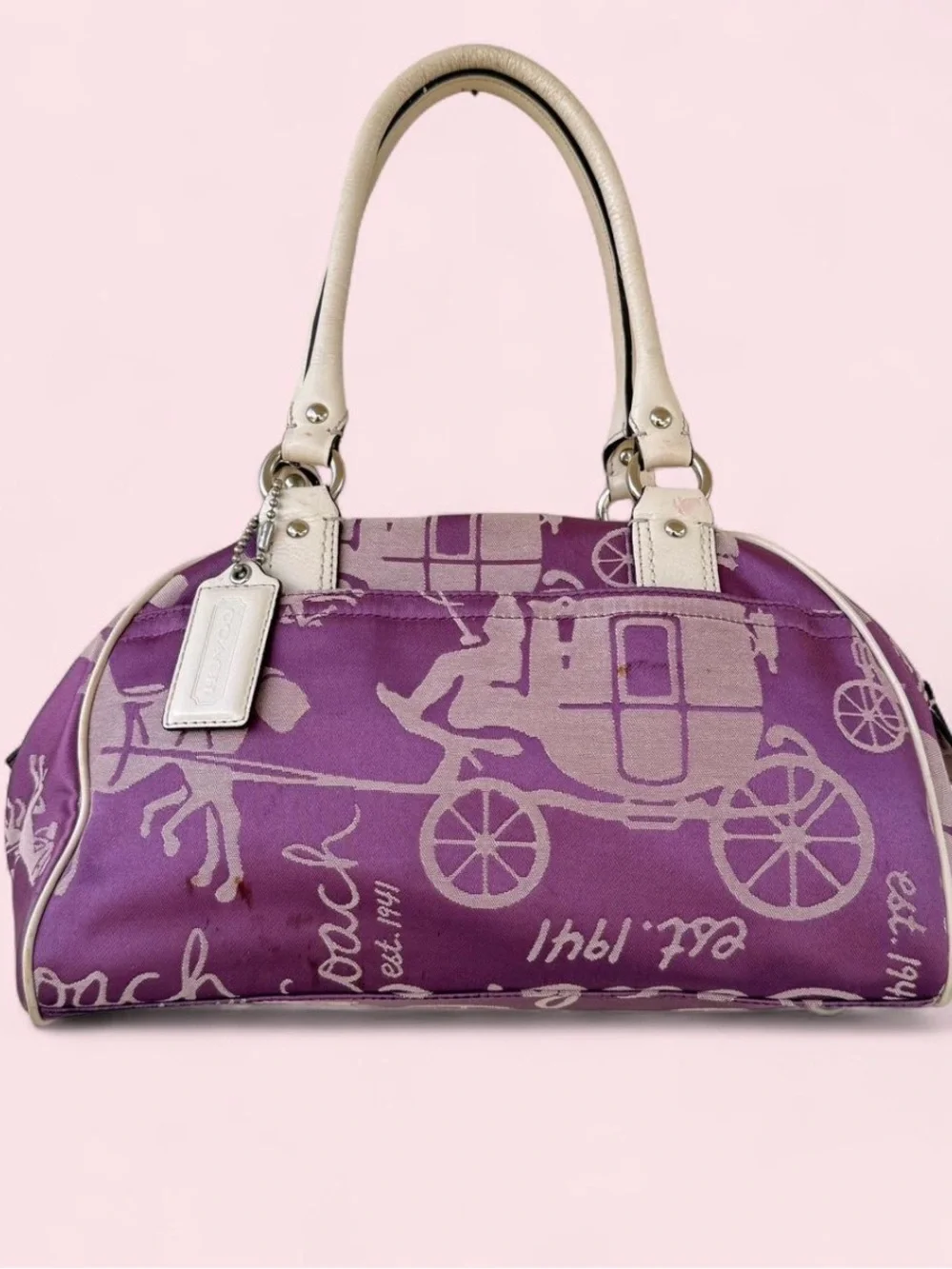 Coach Y2K Purple Carriage Print Satchel Shoulder Bag